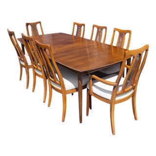Mid 20th Century The Halle Bros Mid Century Modern Walnut Cane Back Dining Room Set 8 Chairs For Sale