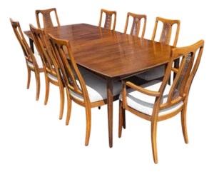 Mid 20th Century The Halle Bros Mid Century Modern Walnut Cane Back Dining Room Set 8 Chairs