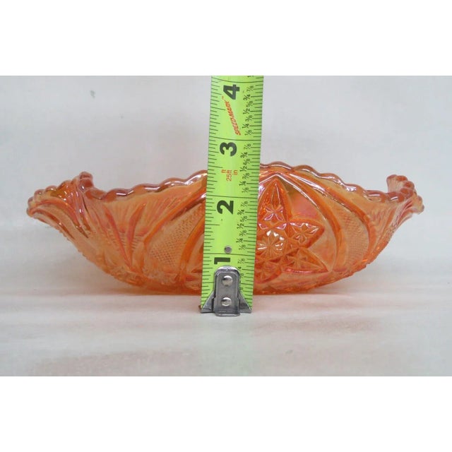 Brockwitz Marigold Carnival Glass Curved Star and Headdress Ruffled Bowl For Sale In Miami - Image 6 of 13