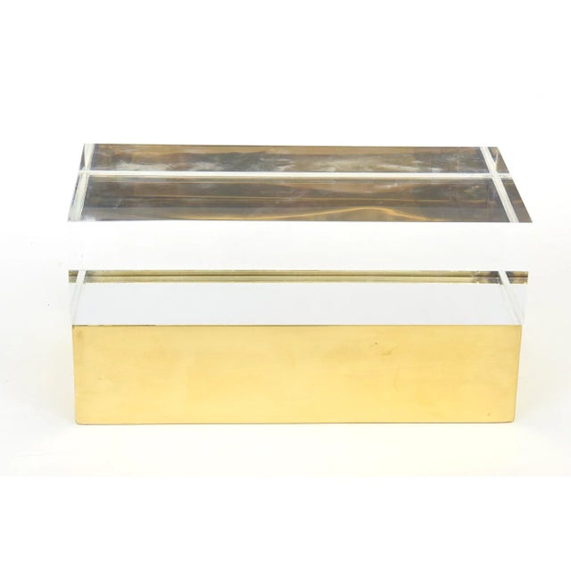 Modern Vintage Rare Casa Bella Monumental Brass, Mirrored and Thick Lucite Two Part Box Italy For Sale - Image 3 of 12