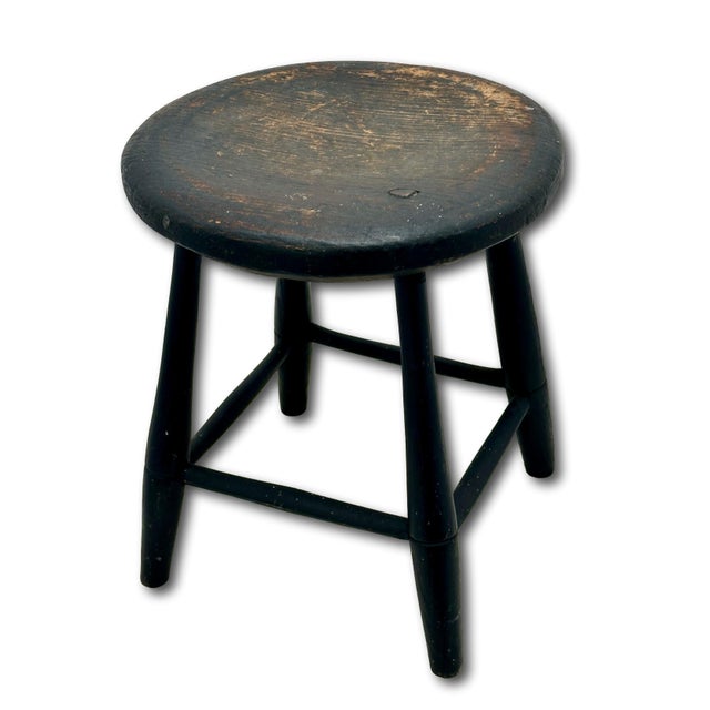 Very Nice Hand Made Antique American Primitive Pine Wood Footstool With Excellent Original Old Black Paint For Sale - Image 12 of 18
