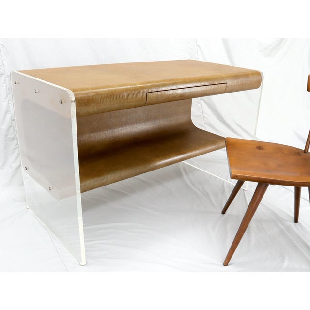 Mid-Century Modern sculptural futuristic shape desk writing table with one drawer. Kagan Space Age attribution influence.
