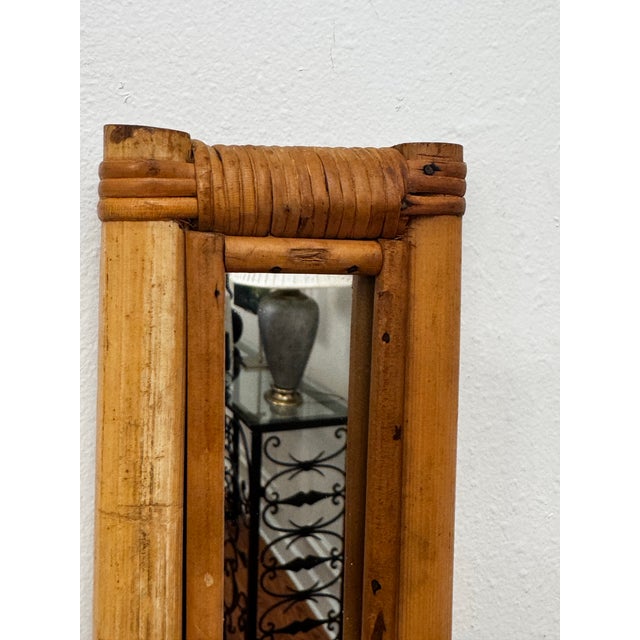 Vintage Coastal Boho Chic Slender Bamboo & Rattan Wall Mirror For Sale - Image 10 of 12