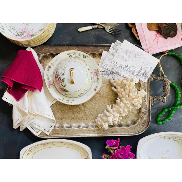 Mid-Century Modern Vintage Mid-Century Modern Czechoslovakian Epiag Floral Yellow and Pink 6.5” Bread Plates Garden Party Chic - Set of Nine (9) For Sale - Image 3 of 8