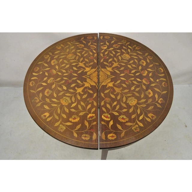 Antique Dutch Marquetry Inlay Flip Top Demilune Round Console Game Table For Sale In Philadelphia - Image 6 of 12