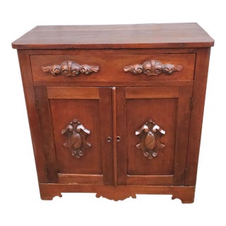 19th Century Victorian Carved Chest Side Cabinet With Protective Glass Top For Sale