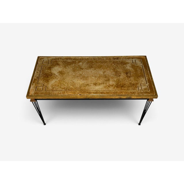 Jacques Quinet Style, Coffee Table, Gold Églomisé Glass, Iron, France, 1960s For Sale In New York - Image 6 of 16