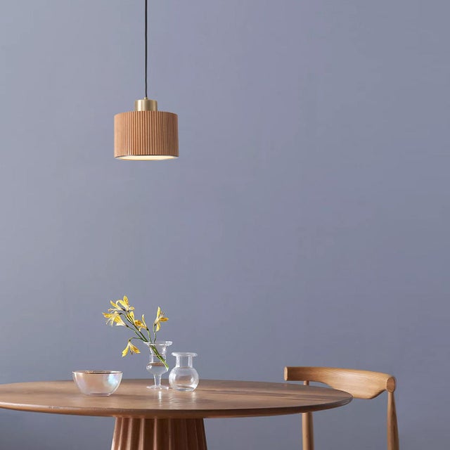 Nova Tambo Pendant Light - Natural Ash Wood Finish, Weathered Brass Base For Sale - Image 4 of 11