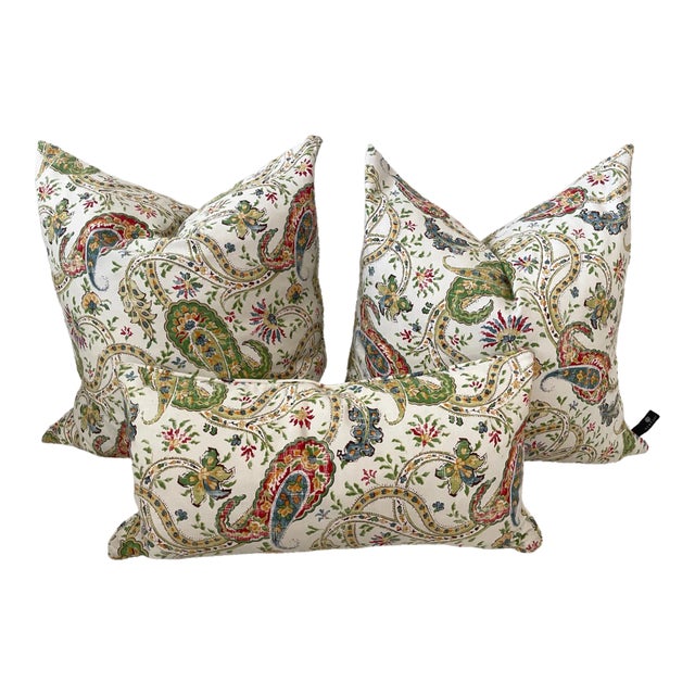 Set of 3 Paisley/Floral Print Decor Pillows For Sale