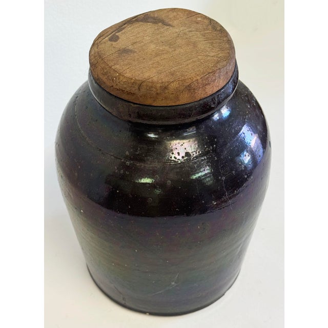 Wood Antique Primitive Crock Jar With Wood Lid For Sale - Image 7 of 11