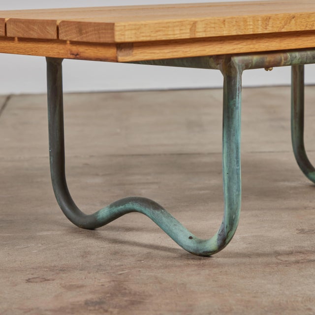 1950s Bronze Patio Beach Table With Wood Top by Walter Lamb for Brown Jordan, Attributed For Sale - Image 10 of 11