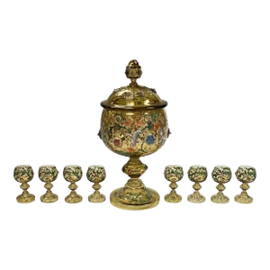 19th Century Moser Glass Punchbowl and Goblets Set - Set of 9