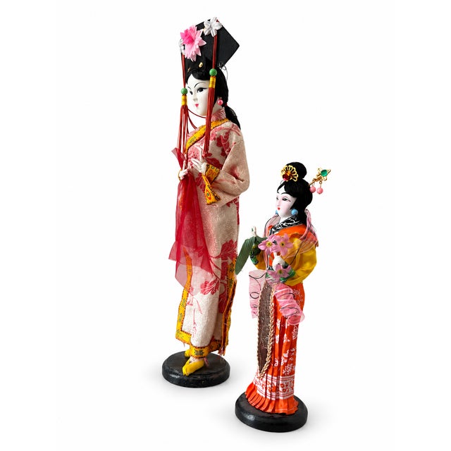 Chinoiserie Vintage Chinese Costume Display Dolls, Pair, One Yu Chu Labeled For Sale - Image 3 of 8