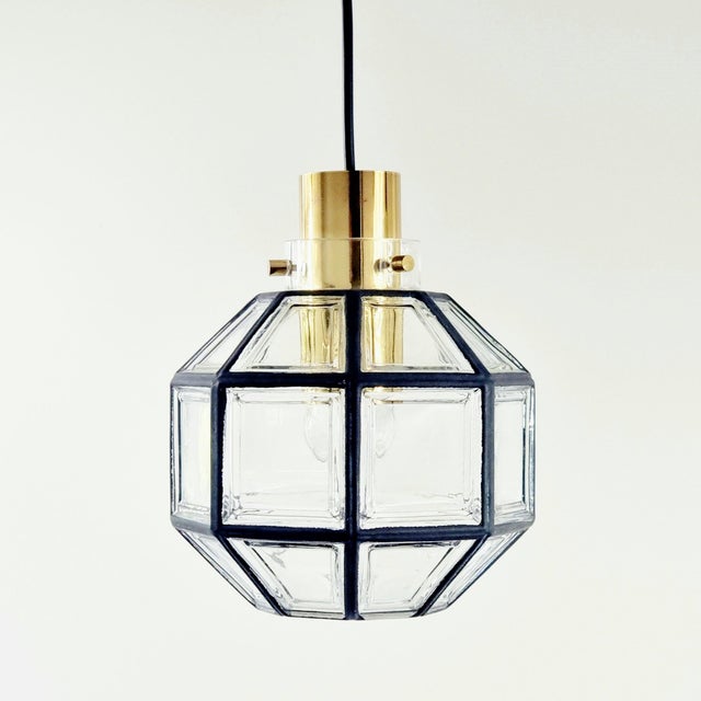 Pair of stunning mid-century modern octagonal glass pendants/ceiling lights from limburg, germany's leading glasswork,...