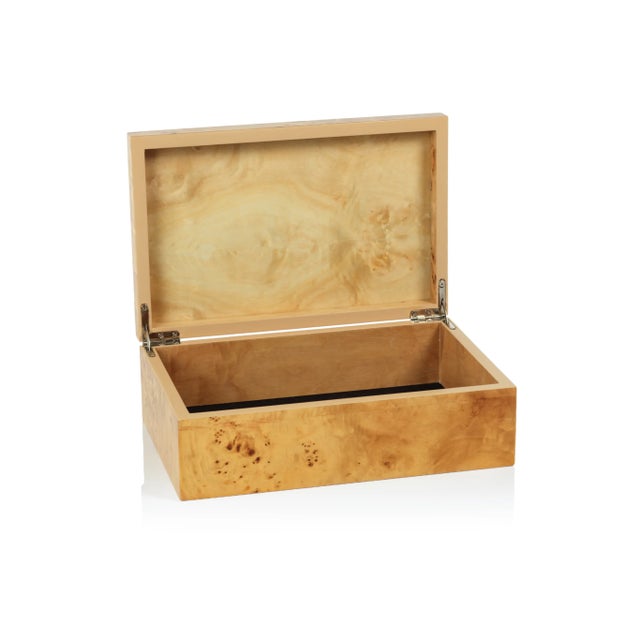 Store jewelry and other accessories in this stunning box, which brings the natural patterns of burlwood to the modern...