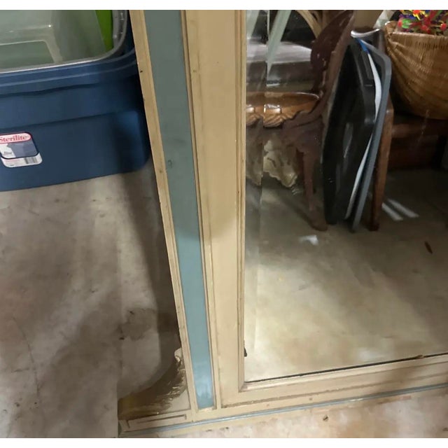Up for consideration is a beautiful vintage large table mirror with blue and gold accents. This would look lovely in your...