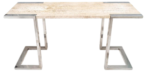 Large Chrome-Plated Metal and Travertine Console Table, Italy, 1970s