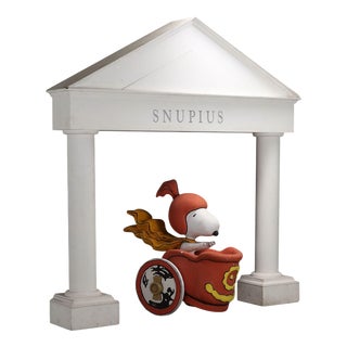 Vintage Snoopy with Chariot and Temple Plywood, 1990s For Sale