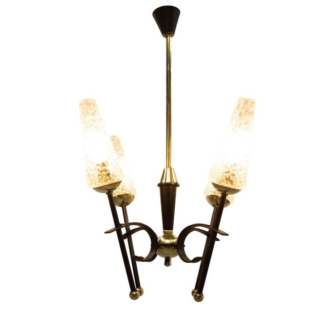 1960s French 4-Light Chandelier in Black Metal and Brass, 1960s For Sale - Image 5 of 9