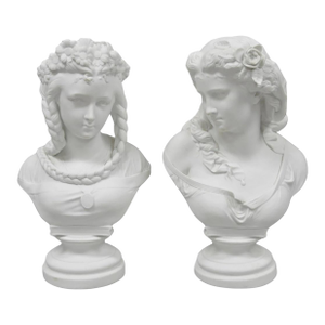 Antique French Classical Parian Porcelain 13" Goddess Female Maiden Bust - Pair