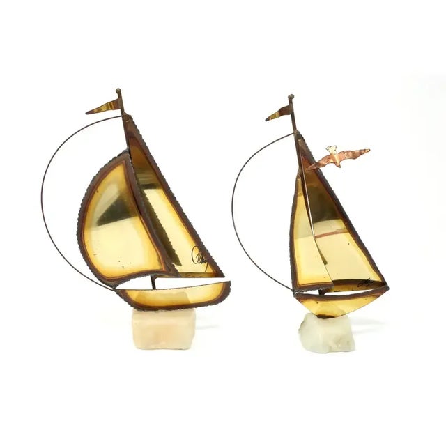 Metal Vintage Metal and Stone Sailboat Sculptures by Jason Mario - Set of 2 For Sale - Image 7 of 10