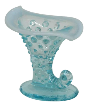 Fenton Hobnail Style Blue French Opalescent Cornucopia Horn Small Vase