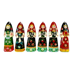 1990s Vintage Boho Chic Russian Hand Crafted Christmas Ornaments - Set of 6, Large Size..
