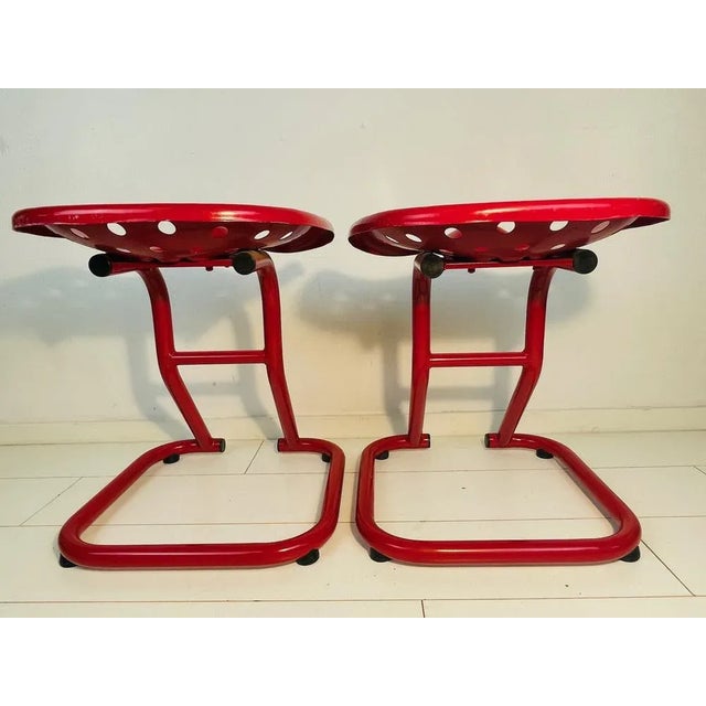 Industrial Set of Vintage Red Tractor Seat Stools, 1980s For Sale - Image 3 of 11
