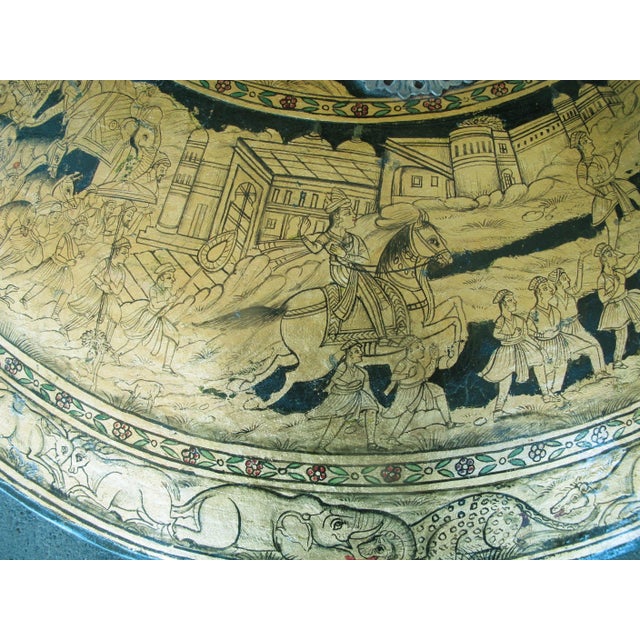 Indian Ceremonial Rajput Dhal Shield Intricate Gold Painted Hunting Scenes For Sale In Portland, OR - Image 6 of 18
