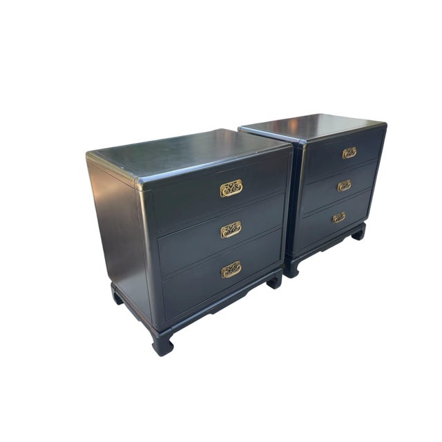Campaign Bernhardt Campaign Style Black Bachelors Chest With Brass Hardware, a Pair For Sale - Image 3 of 12