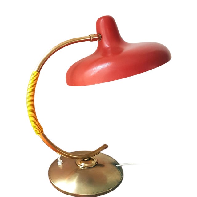 Italian Brass & Lacquered Metal Table Lamp, 1950s For Sale