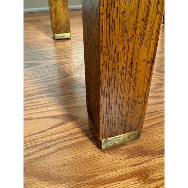 Campaign Style Parquet Solid Wood & Brass Side Tables, a Pair For Sale - Image 4 of 10