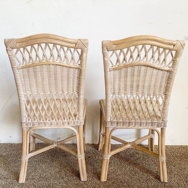 Boho Chic Wicker Bamboo Rattan Dining Chairs - Set of 4 | Chairish