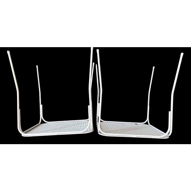 Mid 20th Century Vintage Mid-Century Modern Wrought Iron & Mesh Nesting Patio Side Tables - Set of 2 For Sale - Image 5 of 11