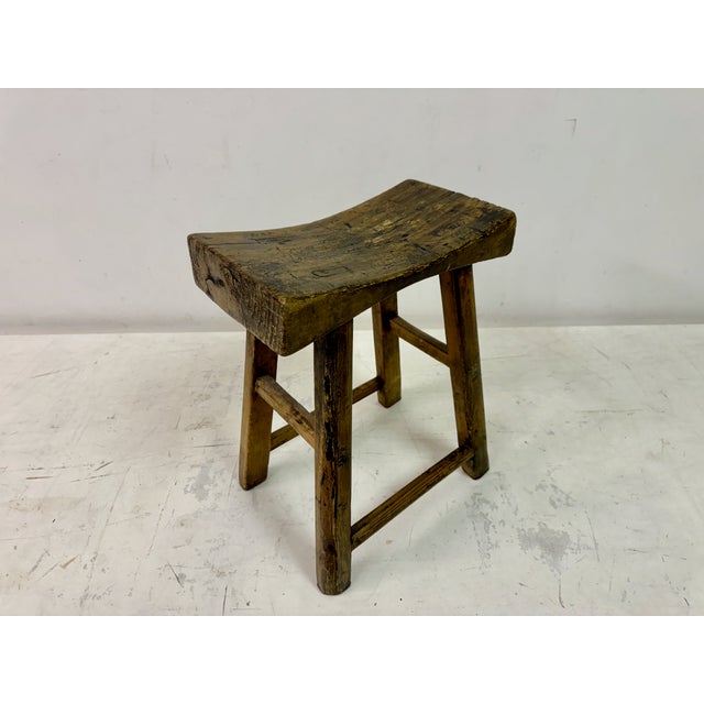 Wood Antique Rustic Elm Stool For Sale - Image 7 of 14