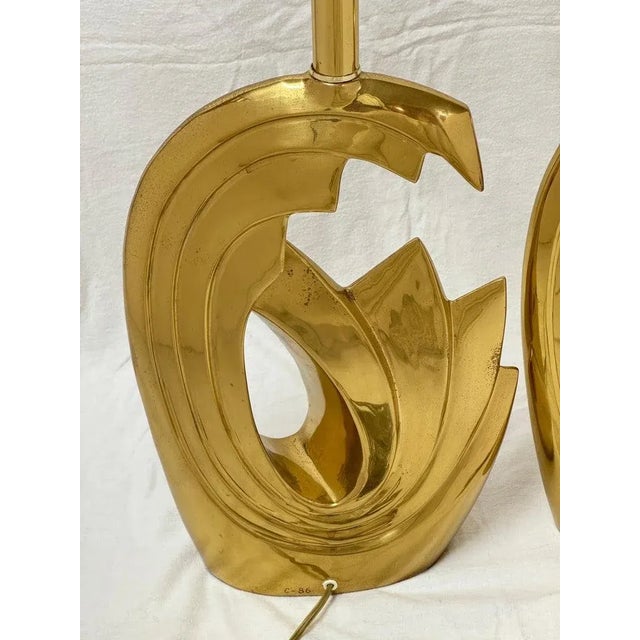 Pair of Pierre Cardin Brass Tidal Wave Lamps For Sale - Image 9 of 12