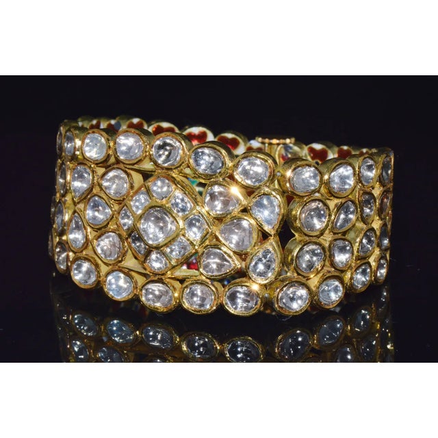 Estate 22K Solid Gold Natural Diamond Enamel Bangles Bracelets For Sale - Image 10 of 10