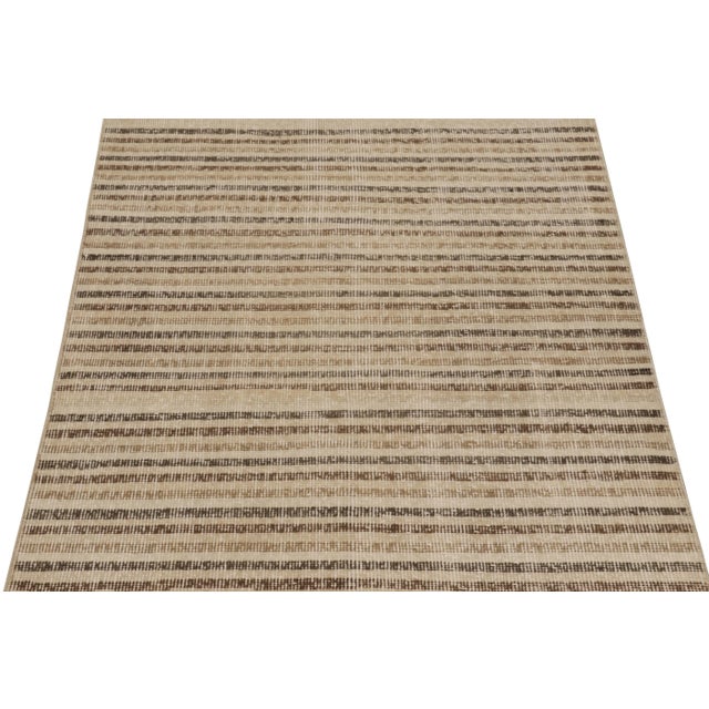 Rug & Kilim Vintage Distressed Runner Rug, Beige-Brown Geometric Stripe Design– Rug & Kilim For Sale - Image 4 of 8