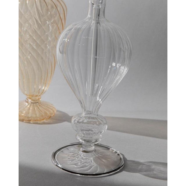 Orange Vintage Hand-Blown Orange and Clear Murano Glass Perfume Bottles with Stoppers, 1940s, Set of 2 For Sale - Image 8 of 11