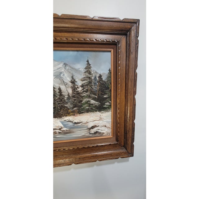 1980s 1980s Forest & Snow Capped Mountain, Vintage Oil Painting Melville 28" For Sale - Image 5 of 11