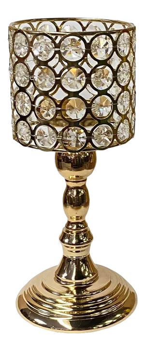 Round Clear Beads Chandelier Look Golden Metal Table Top Candle Holder