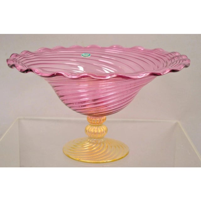 Vintage Mid Century Modern Fratelli Toso Balboa Italian Venetian Blown Art Glass Pink Swirl Gold Flecks Fruit Bowl. Item...