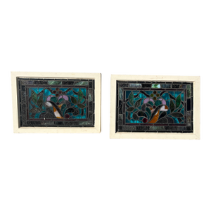 American Victorian Stained Glass in Light Boxes, Pair