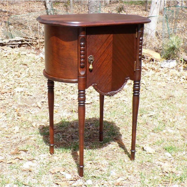 Vintage Mahogany French Style Tobacco Humidor Cabinet Smoke Stand Bedside Table. Features a sculptural form with a turtle...
