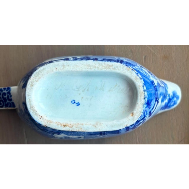 Ceramic 18th Century Bow Porcelain Factory Blue & White Sauceboat For Sale - Image 7 of 7