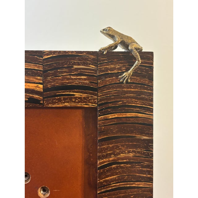 Late 20th Century Vintage Coastal Coconut Shell and Brass Frog Picture Frame For Sale - Image 5 of 8