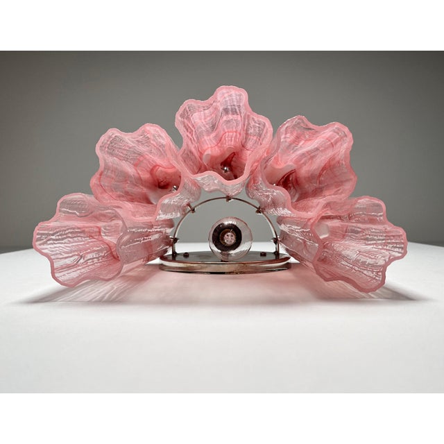 Vintage Murano Glass Tube Wall Sconces with 5 Pink Alabaster Glass Tube, 1990, Set of 2 For Sale - Image 4 of 18
