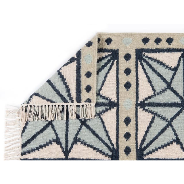 Part & Parcel Goods Wool Star Rug, 10' x 14', Celadon, Navy, Sky Blue and Eggshell For Sale - Image 4 of 5
