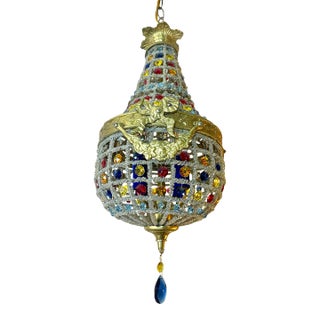 Early 20th Century Karen Curtis Louis XVI French Empire Style Strass Swarovski Crystal Beaded Basket Chandelier For Sale
