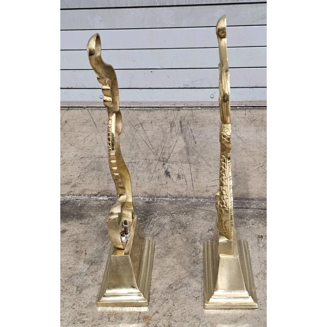 Late 20th Century Cast Brass Andiron Dolphin Koi Fire Dogs For Sale - Image 10 of 12